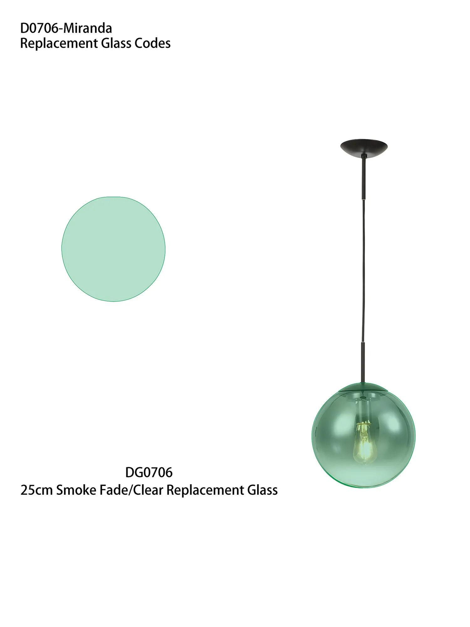 DG0706  Miranda 25cm Smoke Fade/Clear Replacement Glass For D0706